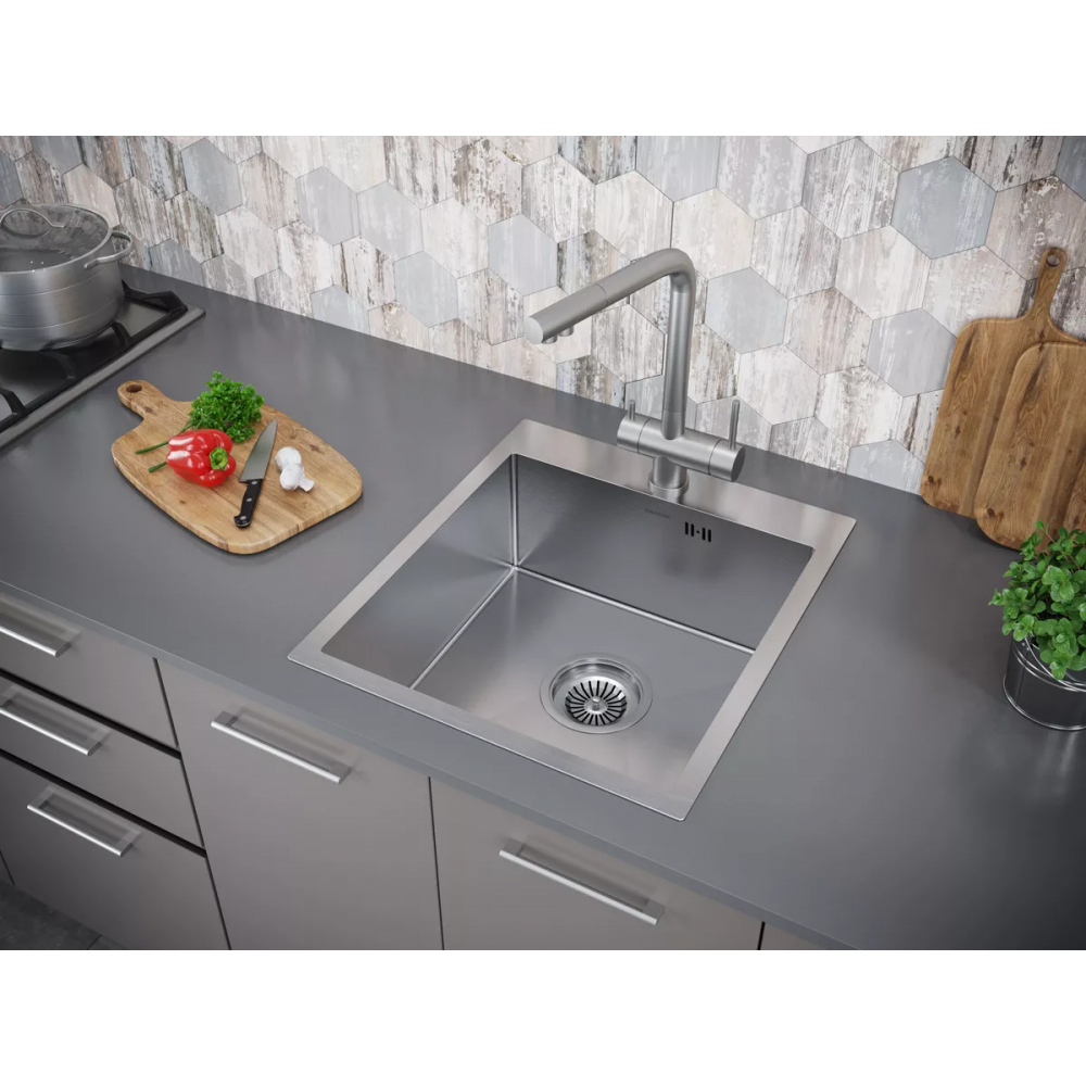 Кухонная мойка KRONER 45 из нержавеющей стали врезная