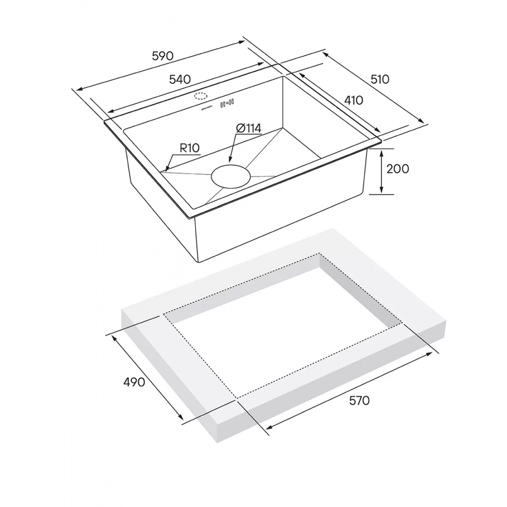 Кухонная мойка KRONER 59 из нержавеющей стали врезная