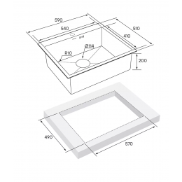 Кухонная мойка KRONER 59 из нержавеющей стали врезная