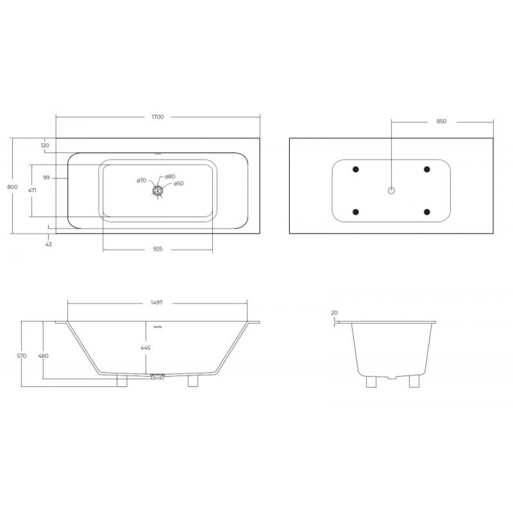 Ванна из искусственного камня Solid Surface CEZARES SLIDER