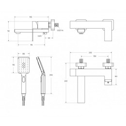 Смеситель для ванны и душа в комплекте с ручным душем, шлангом и держателем CEZARES SLIDER-VD