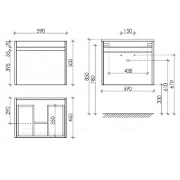 Тумба с раковиной Sancos Smart, 59 см., эмаль белый, SM60E