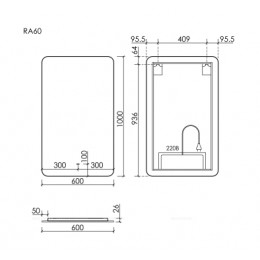 Зеркало для ванной комнаты SANCOS Ray 600х1000 c подсветкой