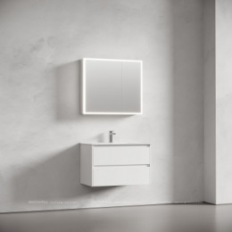 Зеркальный шкаф для ванной комнаты из алюминия SANCOS Evoke 800x700х136 мм с LED подсветкой арт. SC8080