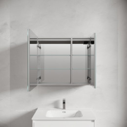 Зеркальный шкаф для ванной комнаты из алюминия SANCOS Evoke 800x700х136 мм с LED подсветкой арт. SC8080