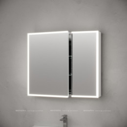 Зеркальный шкаф для ванной комнаты из алюминия SANCOS Evoke 800x700х136 мм с LED подсветкой арт. SC8080