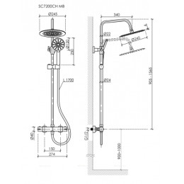 Душевая стойка с термостатом, с верхним душем 245 мм, SANCOS KANEDO