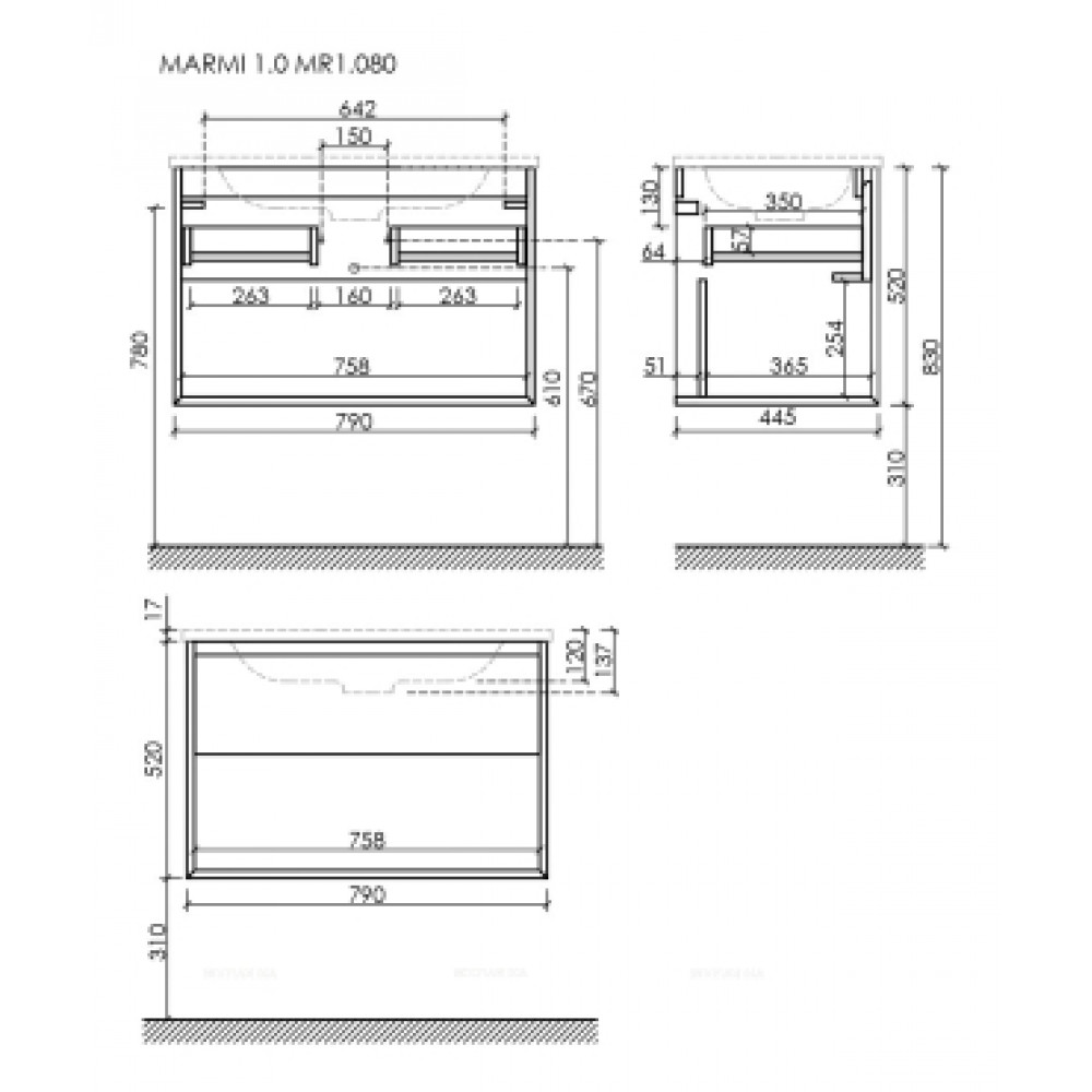 Тумба с раковиной Sancos Marmi 1.0 80 см MR1.080EG дуб галифакс натуральный