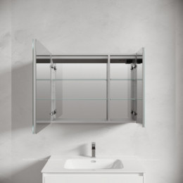 Зеркальный шкаф для ванной комнаты из алюминия SANCOS Evoke 900x700х136 мм с LED подсветкой
