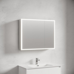 Зеркальный шкаф для ванной комнаты из алюминия SANCOS Evoke 900x700х136 мм с LED подсветкой