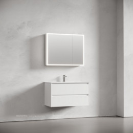 Зеркальный шкаф для ванной комнаты из алюминия SANCOS Evoke 900x700х136 мм с LED подсветкой