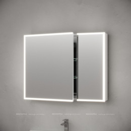 Зеркальный шкаф для ванной комнаты из алюминия SANCOS Evoke 900x700х136 мм с LED подсветкой