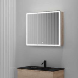 Зеркальный шкаф Sancos Mirror 90 см MI90EG с подсветкой, дуб галифакс натуральный