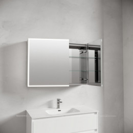 Зеркальный шкаф для ванной комнаты из алюминия SANCOS Evoke1000x700х136 мм с LED подсветкой