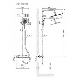 Душевая стойка с термостатом, с верхним душем 248x248 мм, ручным душем 110 мм, 4 режима, хром, SANCOS KANEDO SC7100CH
