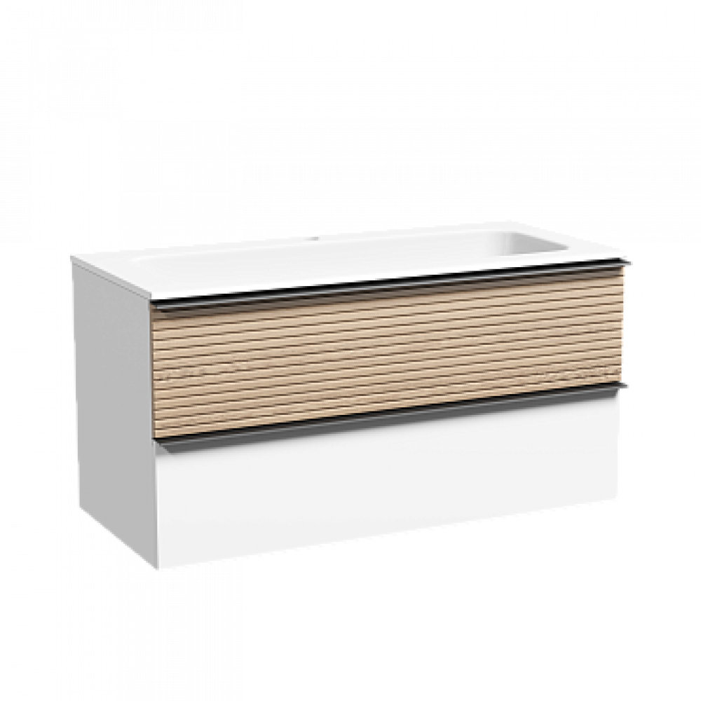 Тумба с раковиной Sancos Delta 100 см DL100W дуб светлый \/ матовый белый