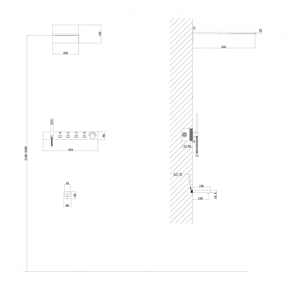 Душевая система ABBER Rund AF8753 скрытого монтажа с изливом, термостат, хром