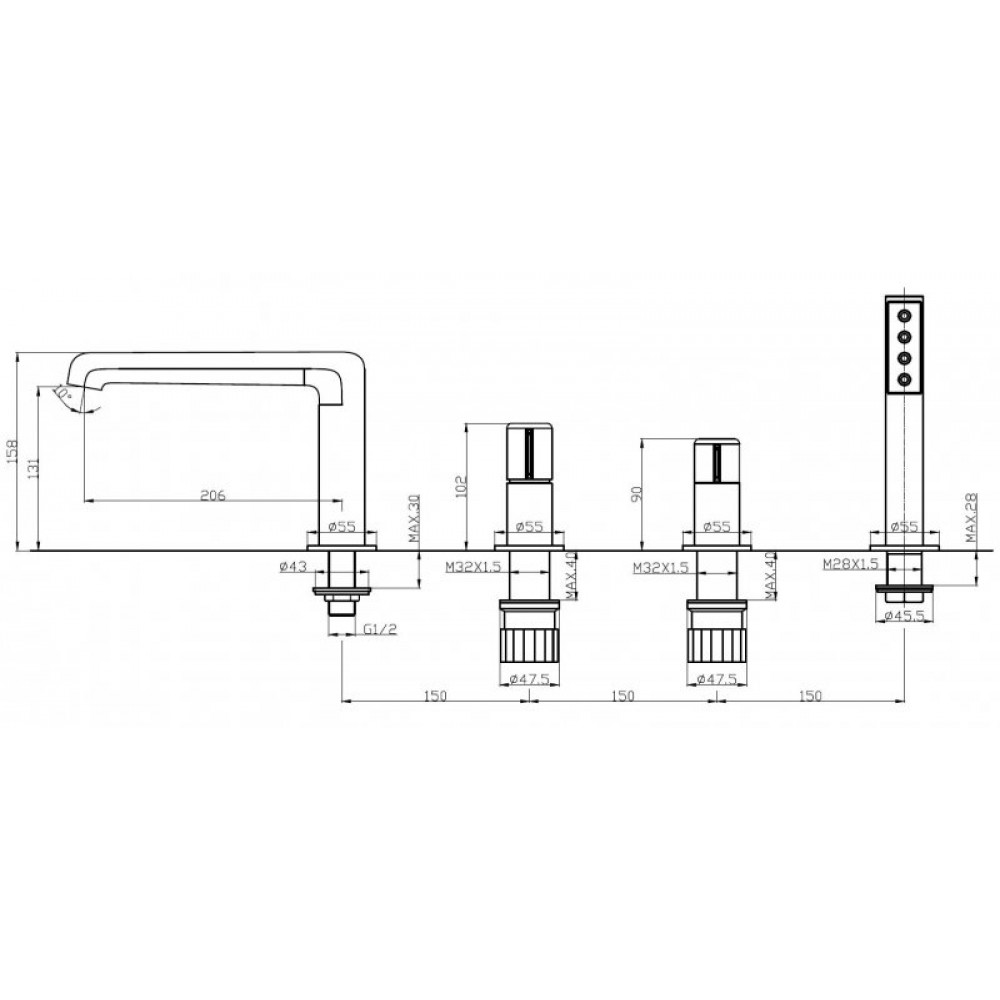 Смеситель на борт ванны BELBAGNO UNO-BVD4