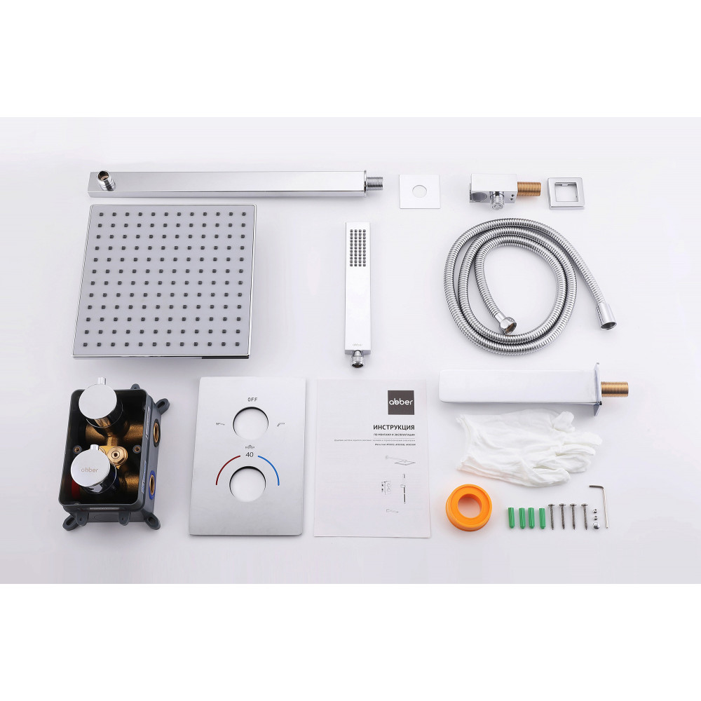 Душевая система ABBER Weiss Insel AF8050 скрытого монтажа с изливом, термостат, хром