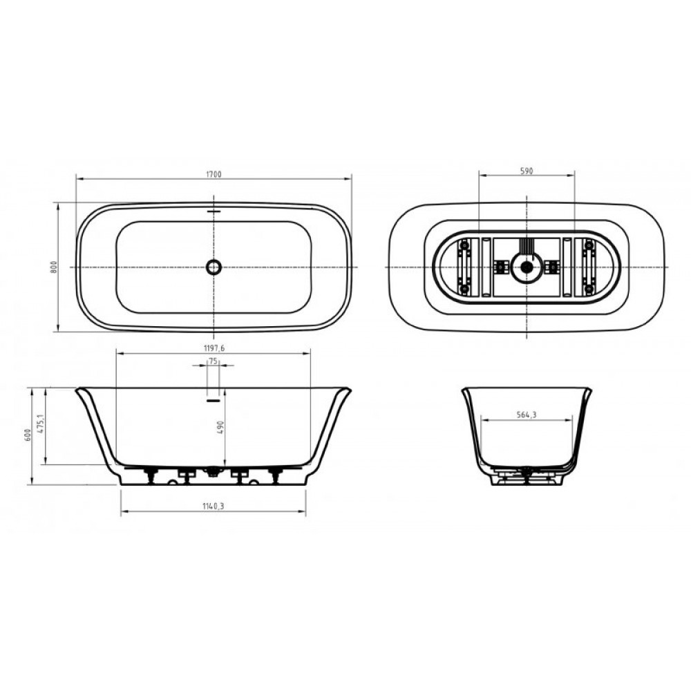 Ванна акриловая отдельностоящая BelBagno BB702 DUE