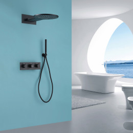 Душевая система ABBER Wasser Kreis AF8151B скрытого монтажа без излива, термостат, черный матовый