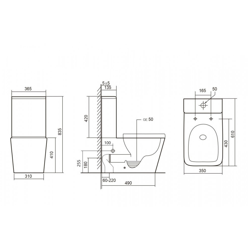 Унитаз ABBER Rechteck AC1210TMB компакт черный матовый, безободковый, смыв торнадо