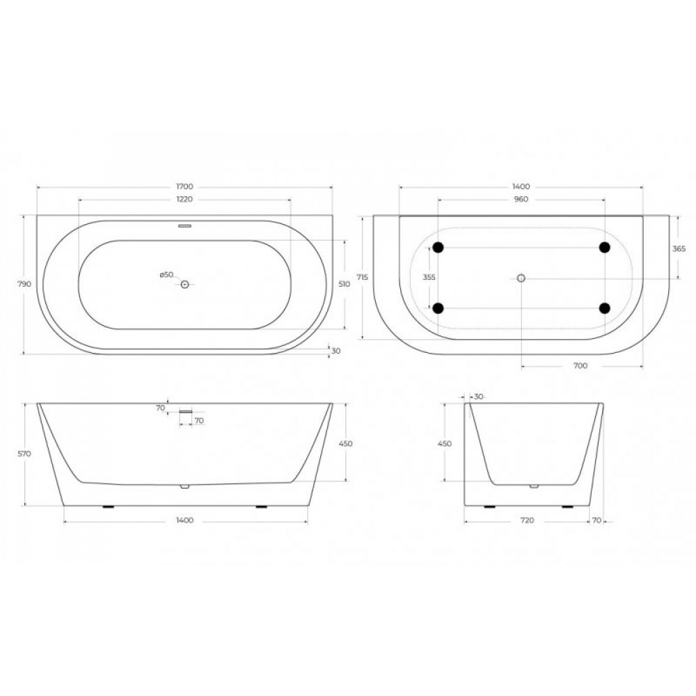 Ванна акриловая пристенная BelBagno BB710
