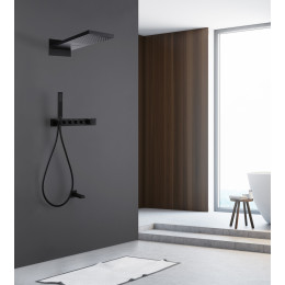 Душевая система ABBER Rund AF8753B скрытого монтажа с изливом, термостат, черная матовая
