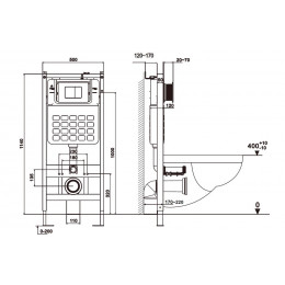 Комплект подвесной унитаз ABBER Bequem AC1100T белый с инсталляцией AC0105 и кнопкой AC0120NG никель
