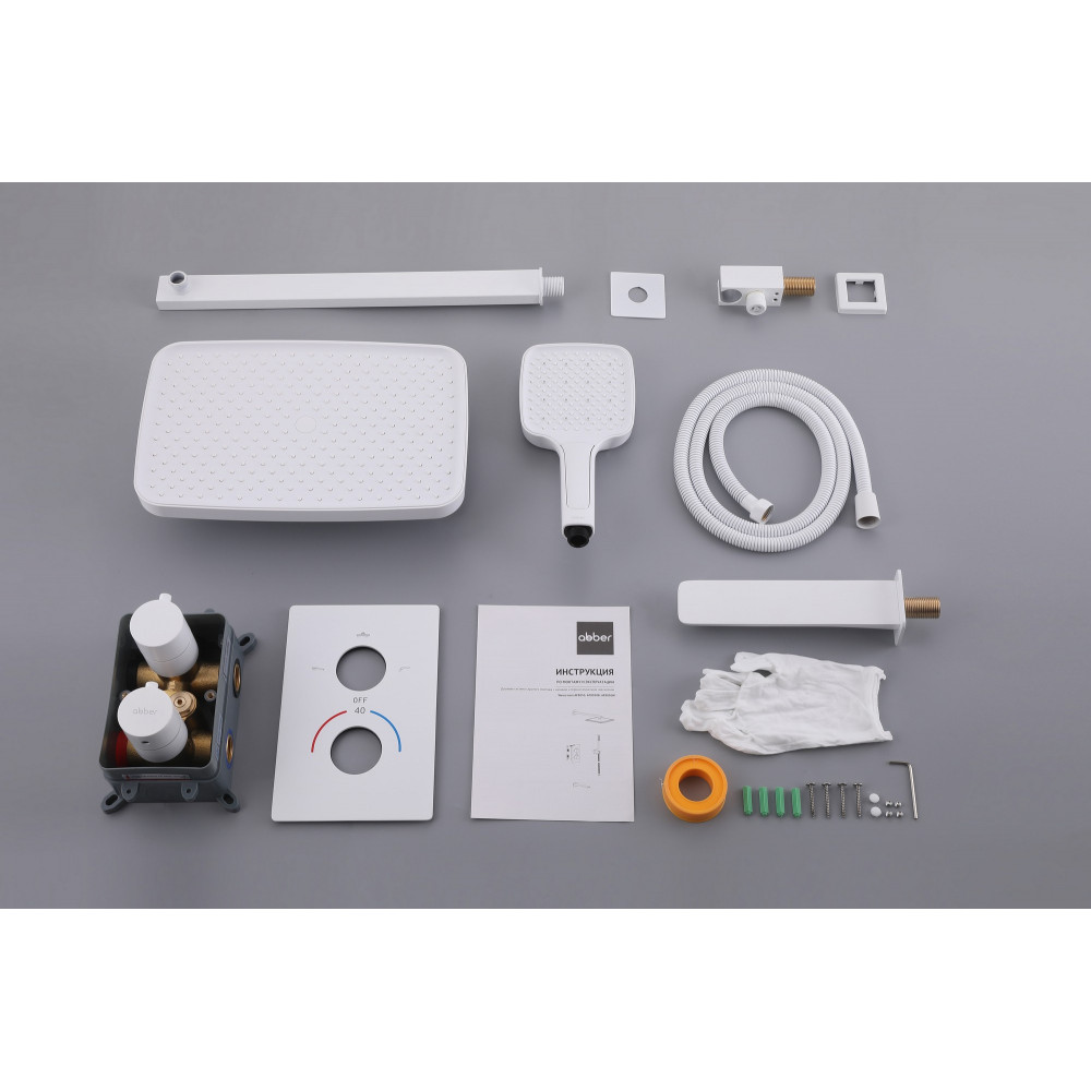 Душевая система ABBER Weiss Insel AF8050W скрытого монтажа с изливом, термостат, белый