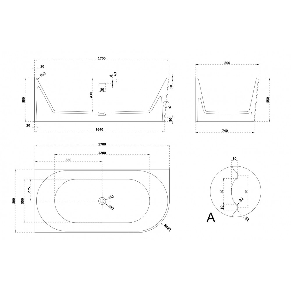 Ванна из искусственного камня ABBER Stein AS9651 L белая матовая