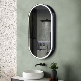 Зеркальный шкаф ABBER Kontur AG6339SWHB с подсветкой, сенсорный выключатель, диммер, часы, подогрев, черный