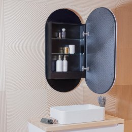 Зеркальный шкаф ABBER Kontur AG6339SWHB с подсветкой, сенсорный выключатель, диммер, часы, подогрев, черный