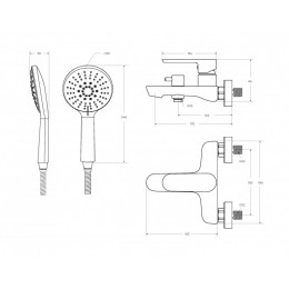 Смеситель для ванны и душа в комплекте с ручным душем, шлангом и держателем  CEZARES STYLUS-VD