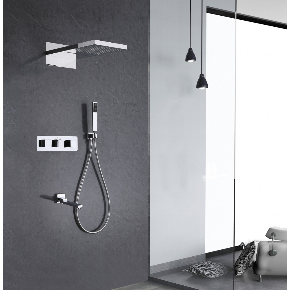 Душевая система ABBER Daheim AF8253 скрытого монтажа с изливом, термостат, хром