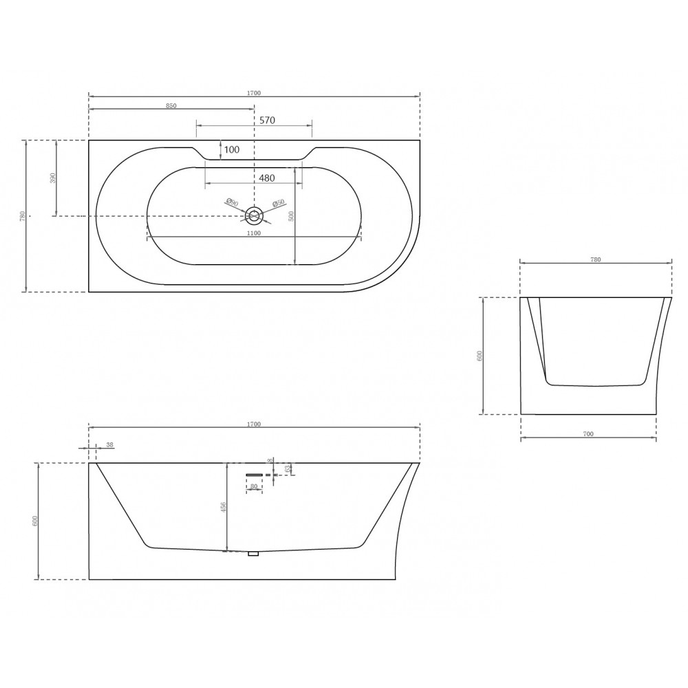 Акриловая ванна ABBER AB9335-1.7 L белая
