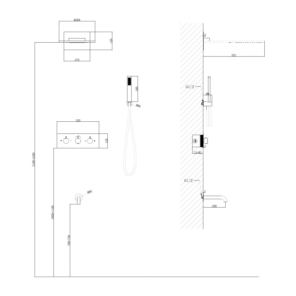 Душевая система ABBER Wasser Kreis AF8150RG скрытого монтажа с изливом, термостат, розовое золото