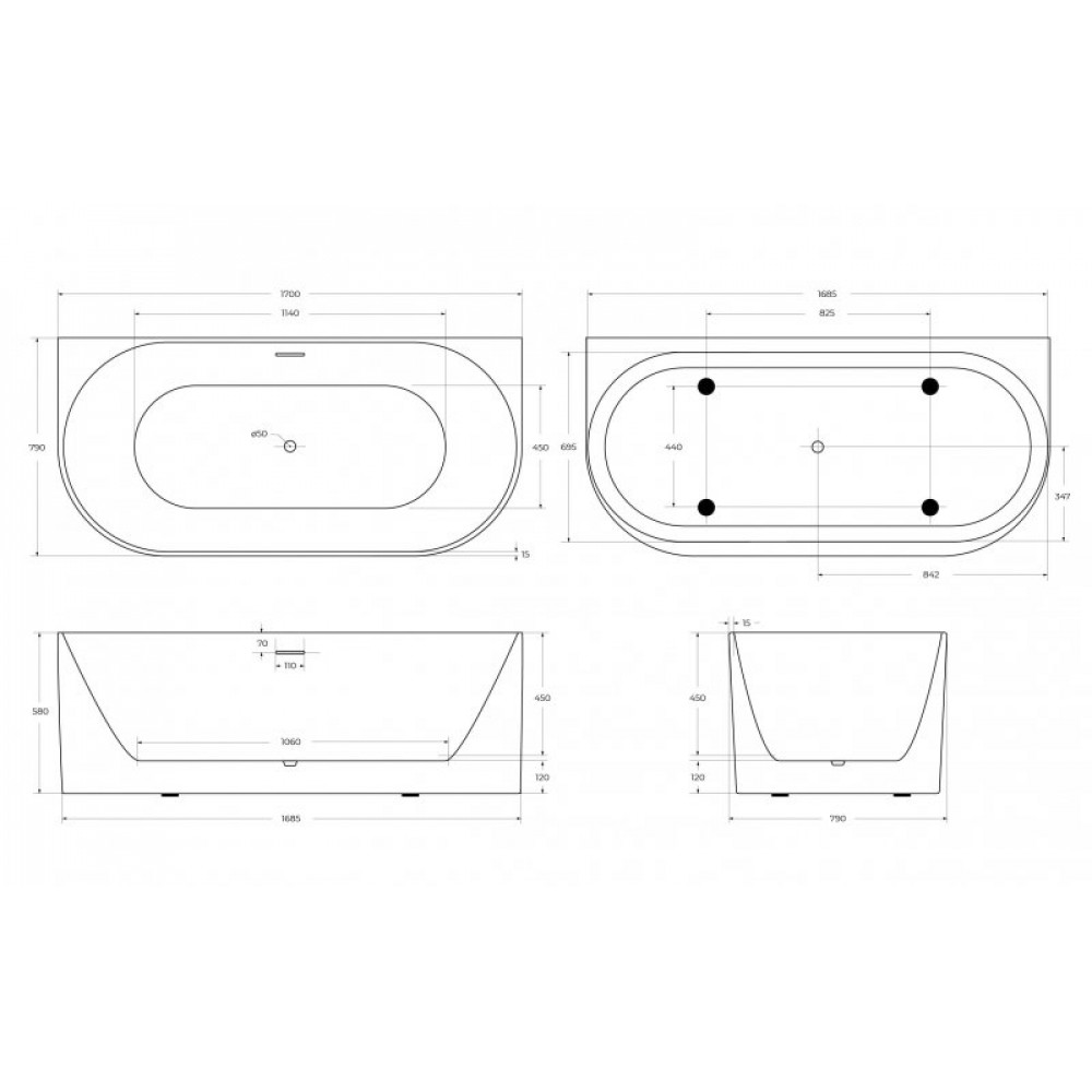 Ванна акриловая пристенная BelBagno ВВ412-MATT