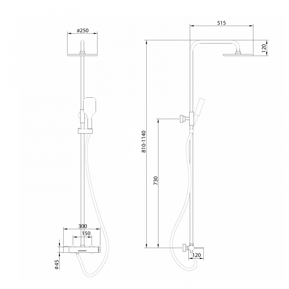 Душевая стойка ABBER Emotion AF8816 с изливом, хром