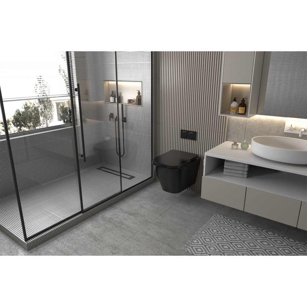 Унитаз ABBER Rechteck AC1201MB подвесной черный матовый, безободковый