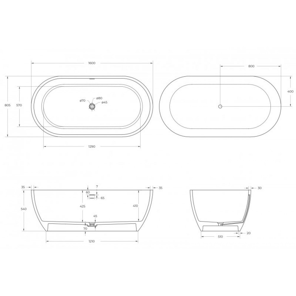 Ванна из искусственного камня Solid Surface CEZARES STYLUS