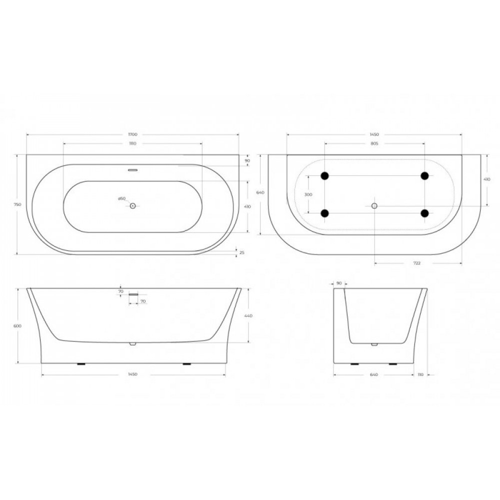 Ванна акриловая пристенная BelBagno BB711