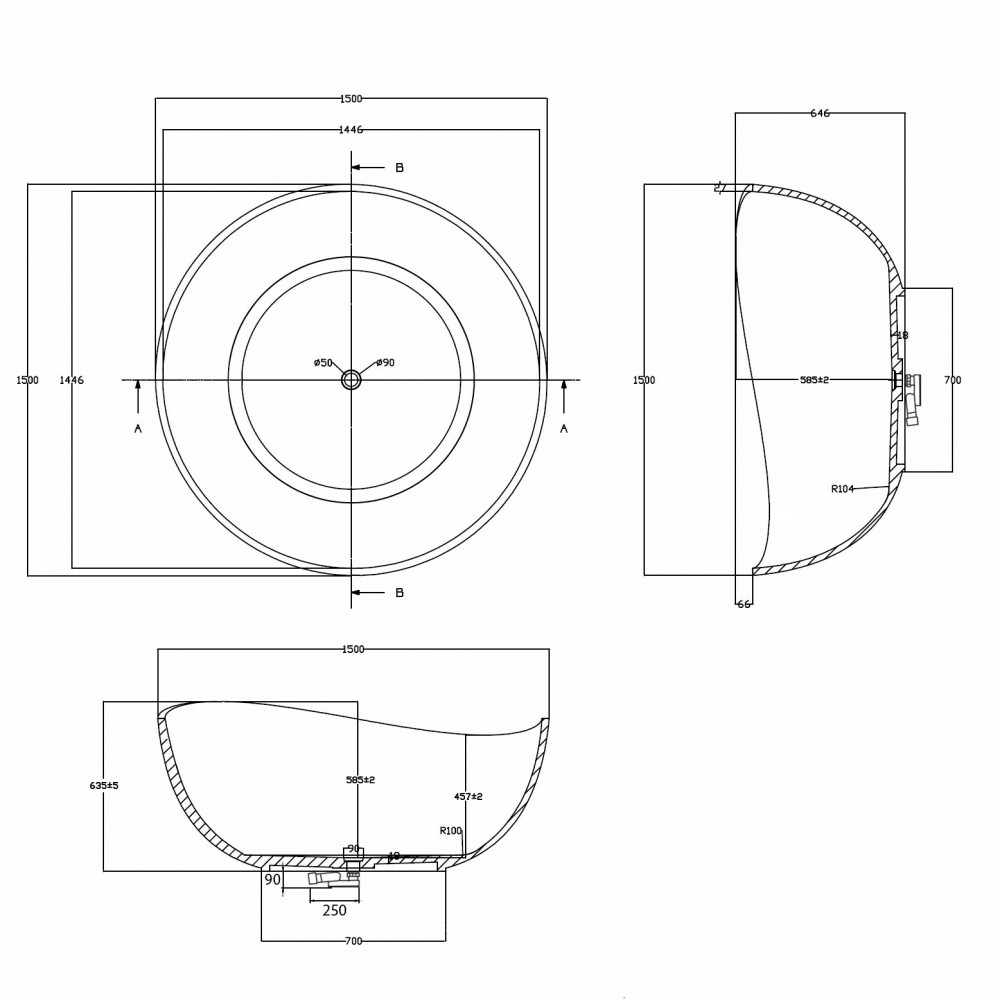 Прозрачная ванна ABBER Kristall AT9705Onyx черная