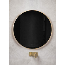 Зеркало круглое , мет. рама, подсв., сенсор, антизапотевание, D80cm, MATT GOLD