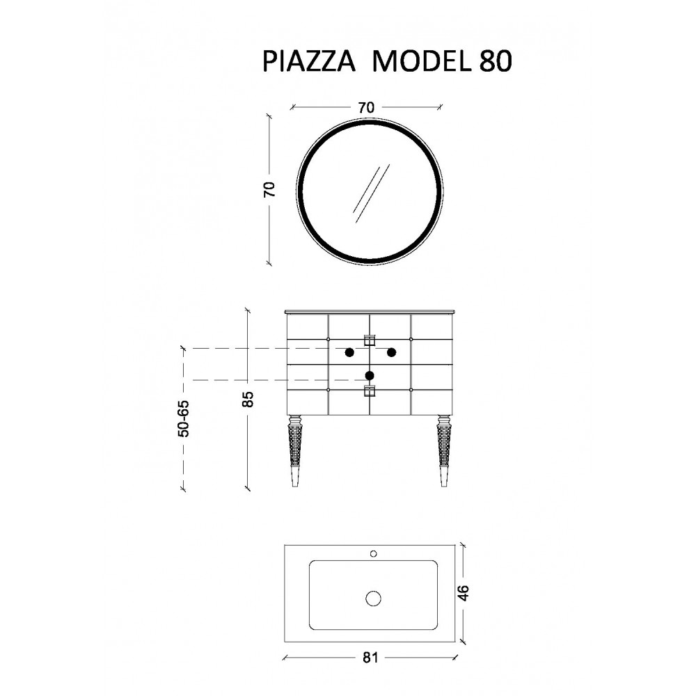 Тумба Piazza 80 белая + Хром_Комплект