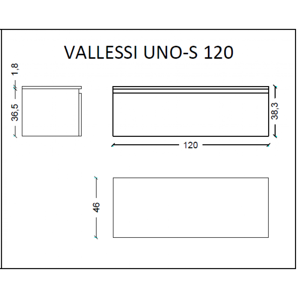 Ящик под столешницу 120см АНТРАЦИТ мат. VALLESSI UNO-S
