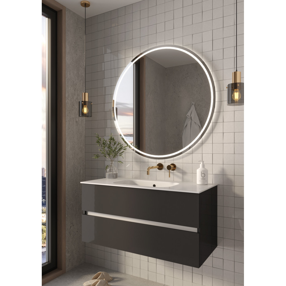 Тумба без раковины Vallessi 100*46cm АНТРАЦИТ глянец 2 полки,