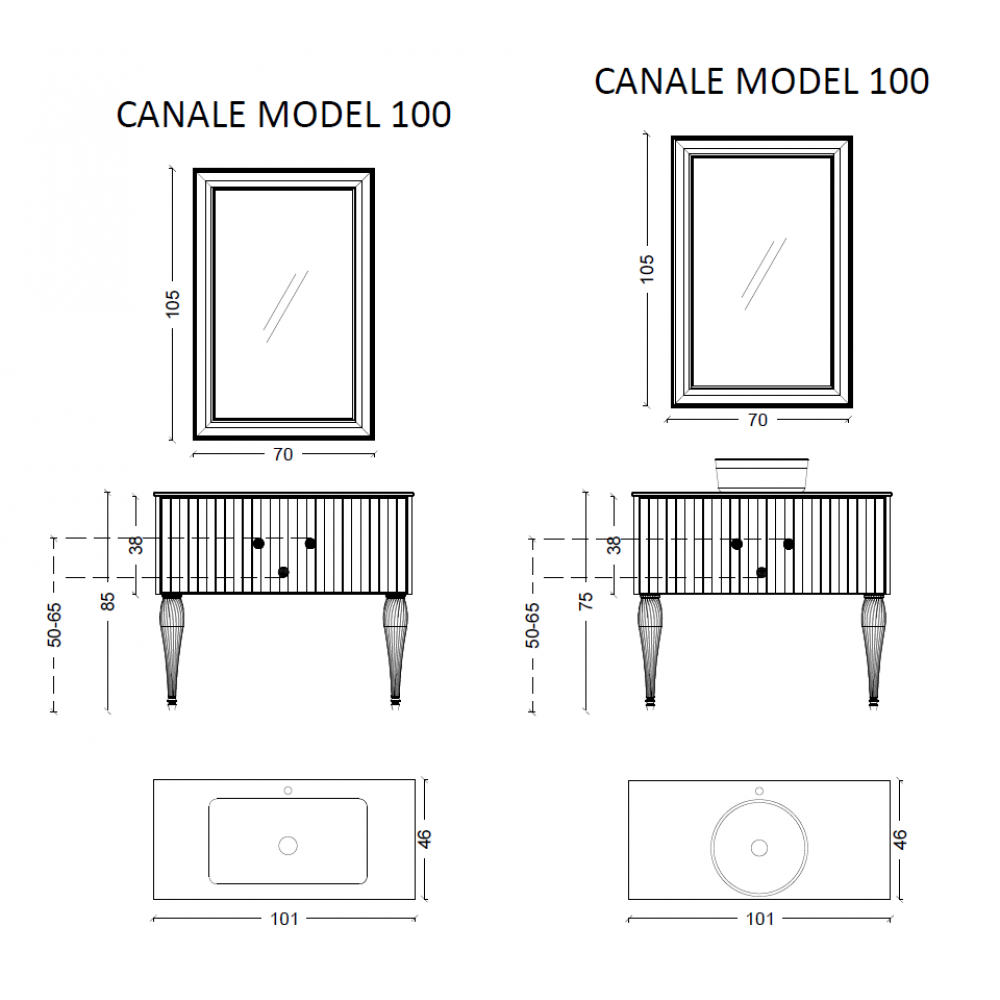 Тумба Canale 100 белая + Хром_Комплект