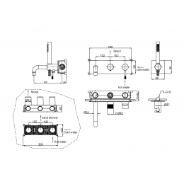 Смеситель встроенный + ручной душ + излив Uno Chrome