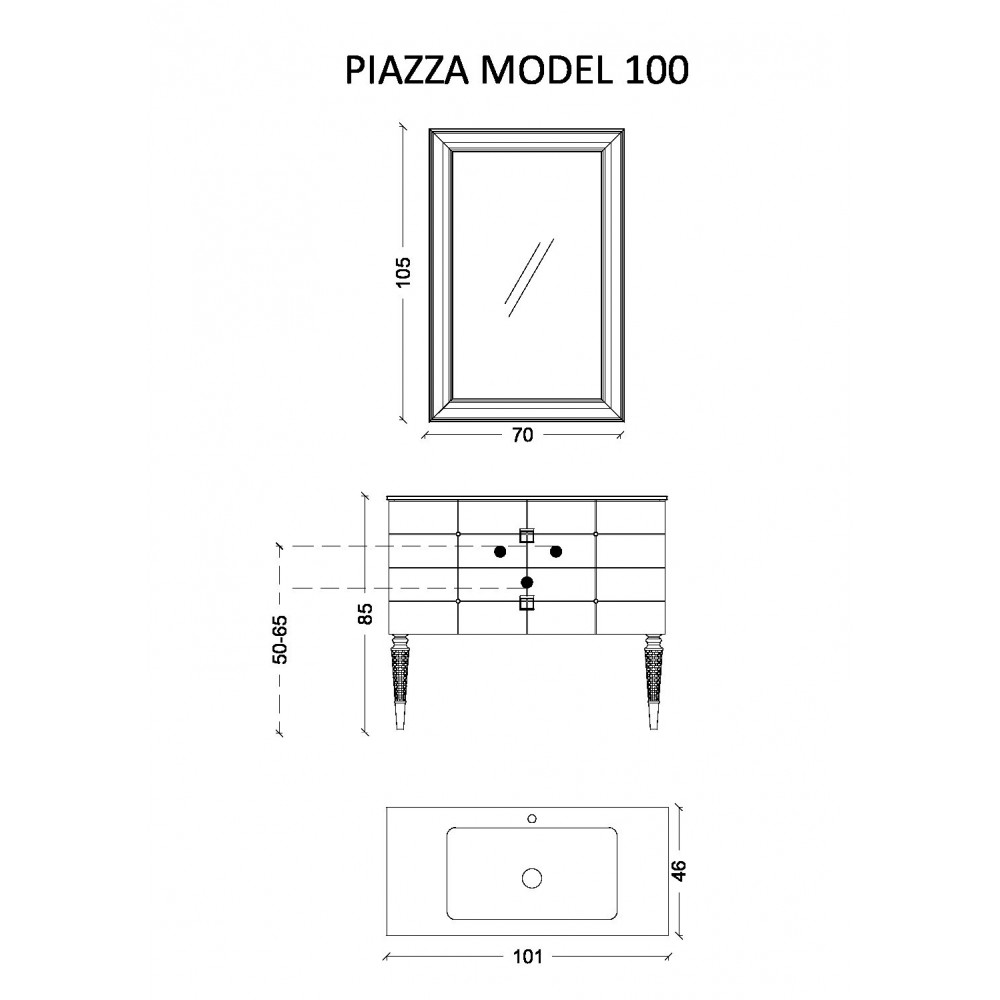 Тумба Piazza 100 черная + золото_Комплект